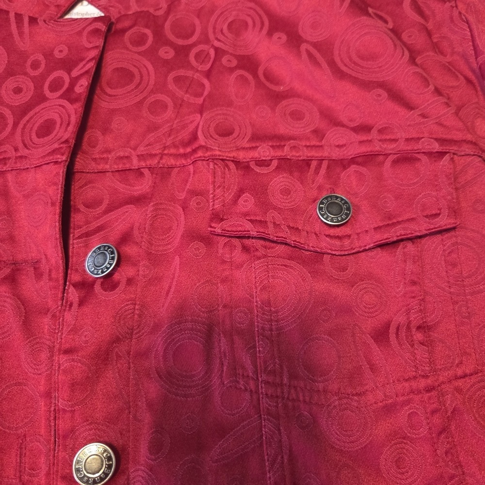 CJ Banks Red Jacquard Circle VTG Button‎ Front Jacket Womens 1X Stretch Cotton - Picture 5 of 6